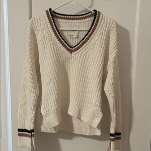 Abercrombie V-Neck Cream Sweater with Striped Accents